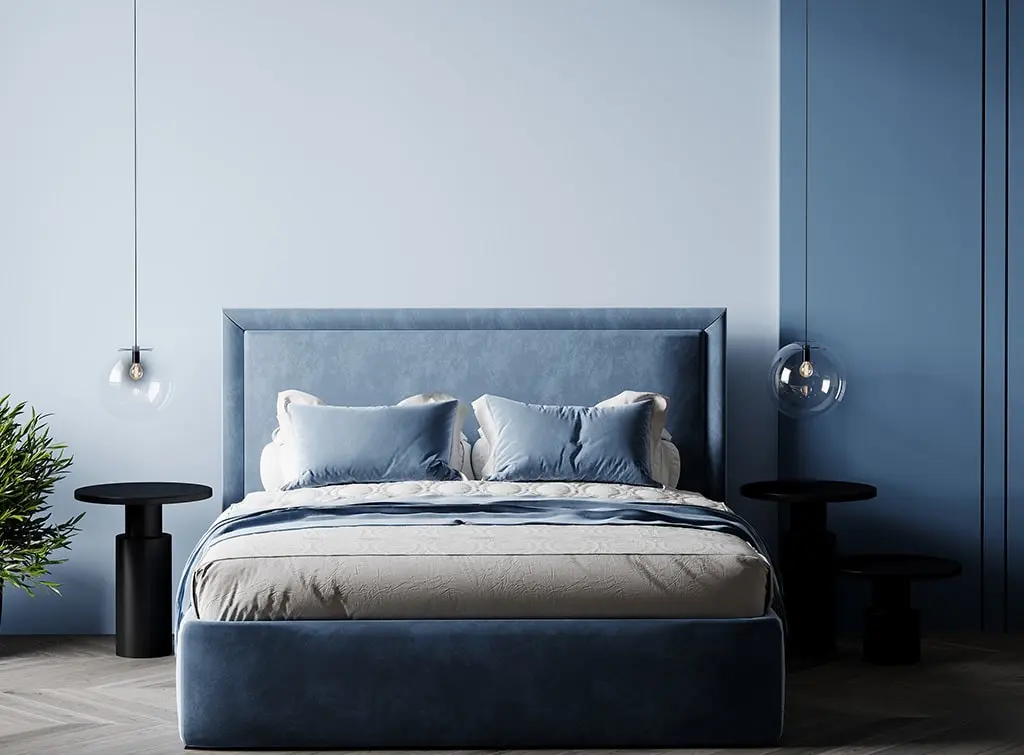 Bedroom ideas navy colour blocking