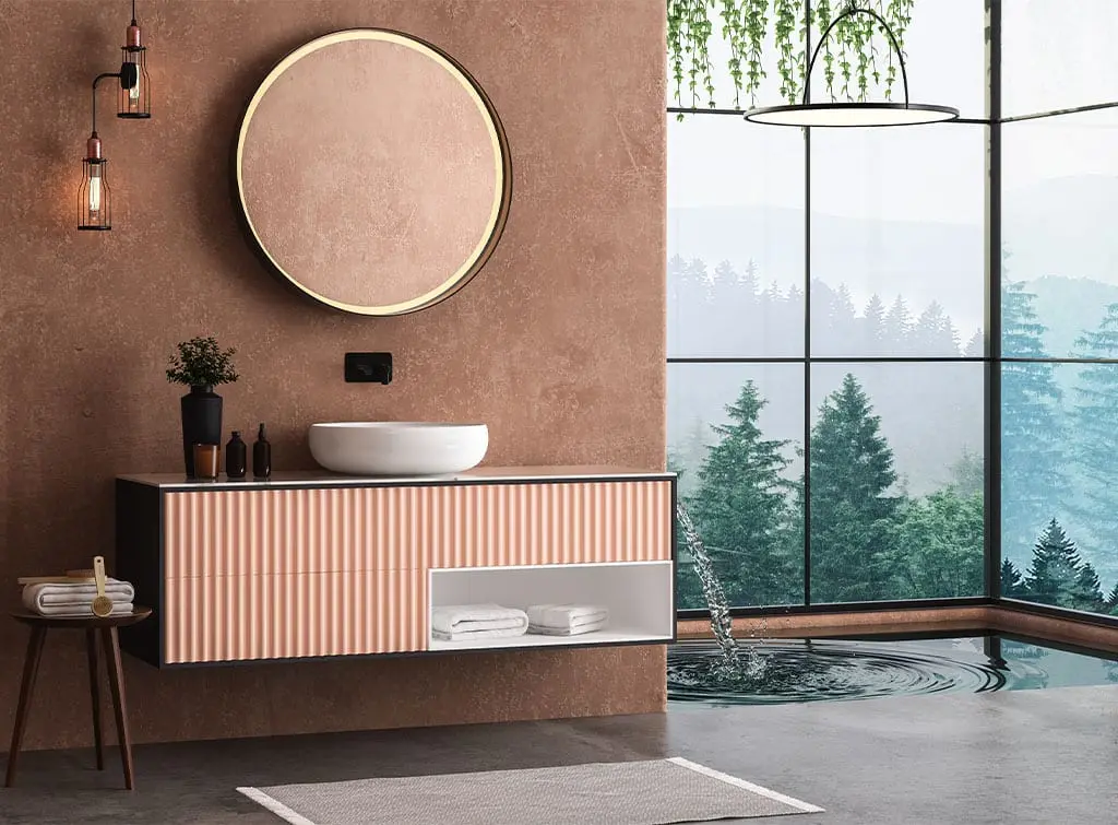 Bathroom in dusty rose earthy tones