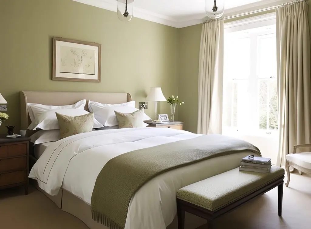 Neutral bedroom in sage palette
