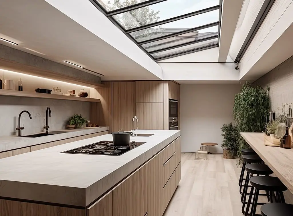 This concept image shows how a glass roof floods the side return extension in natural light