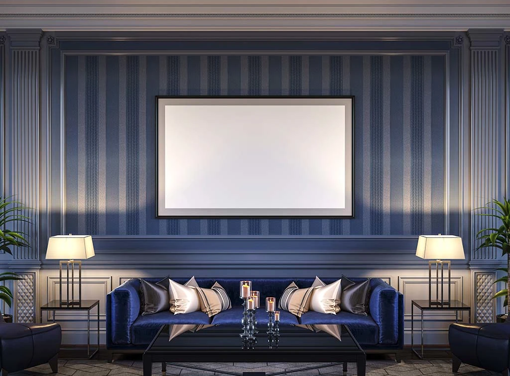 Navy wallpaper living room