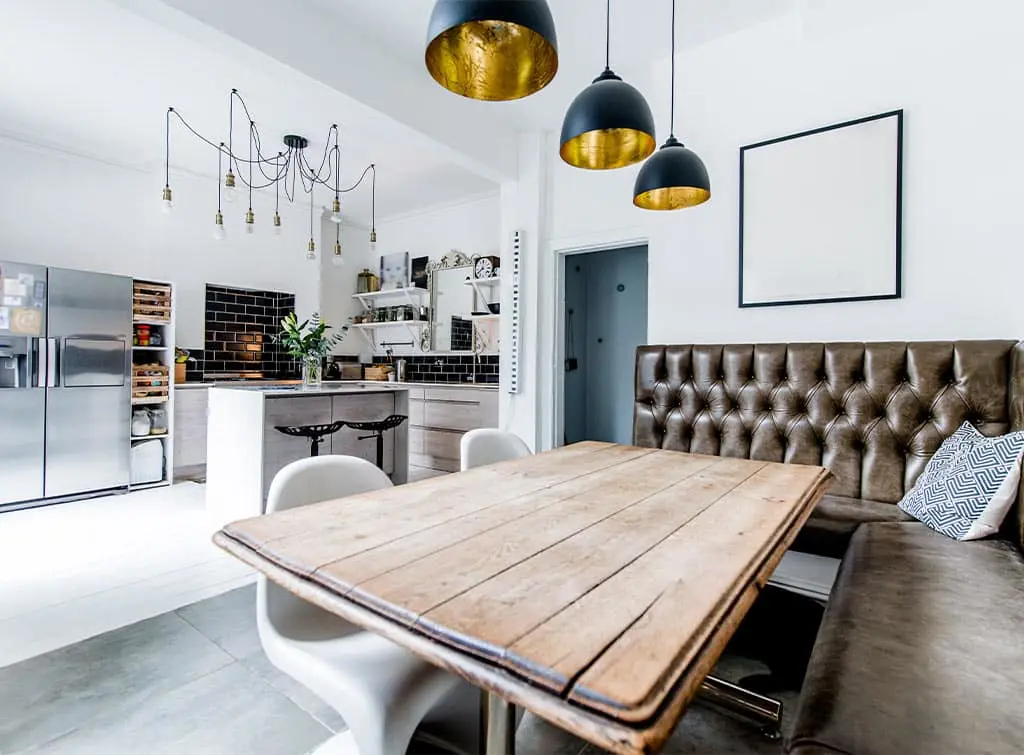 open plan kitchen dining - space saving table and chairs design