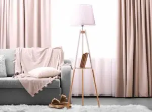 Living room with pink curtains