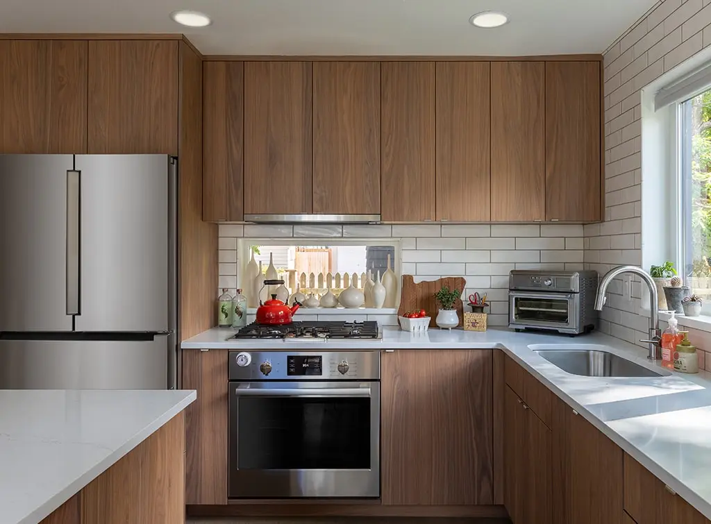 embrace a warm wood grain for the kitchen