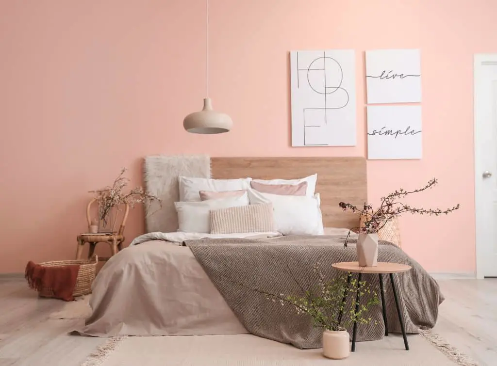 Blush pink and taupe bedroom