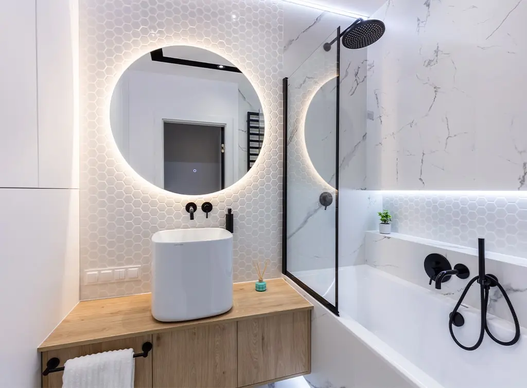White bathroom design tiles