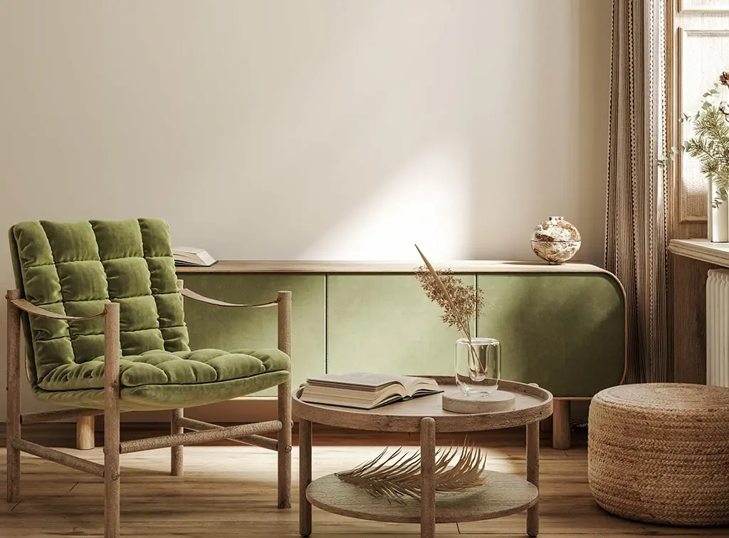 green and cream living room