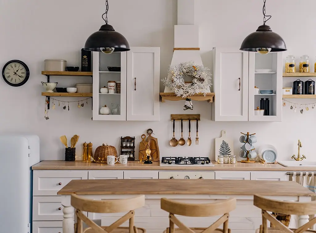open shelving in kitchen