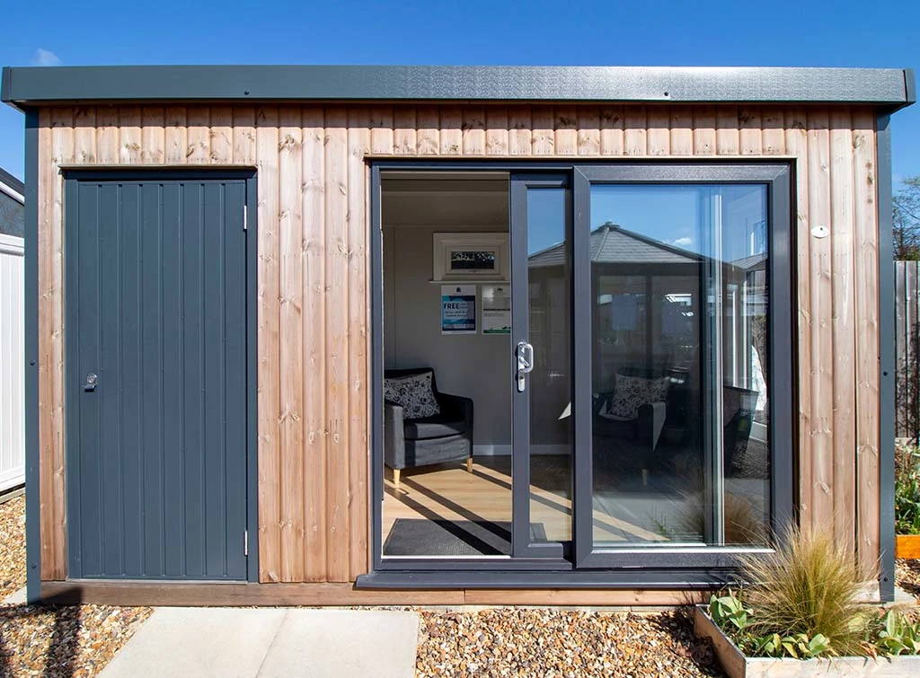 garden office with patio doors