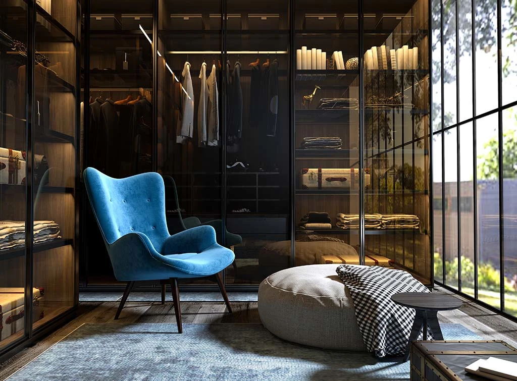 minimalist small walk in wardrobe