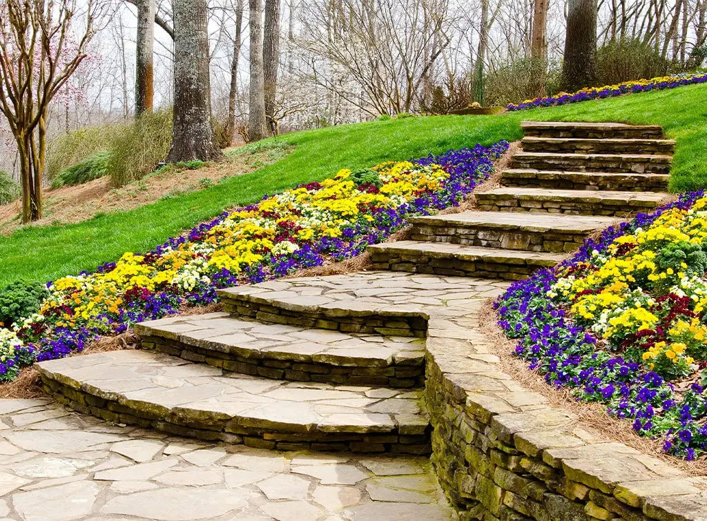 Curved garden steps