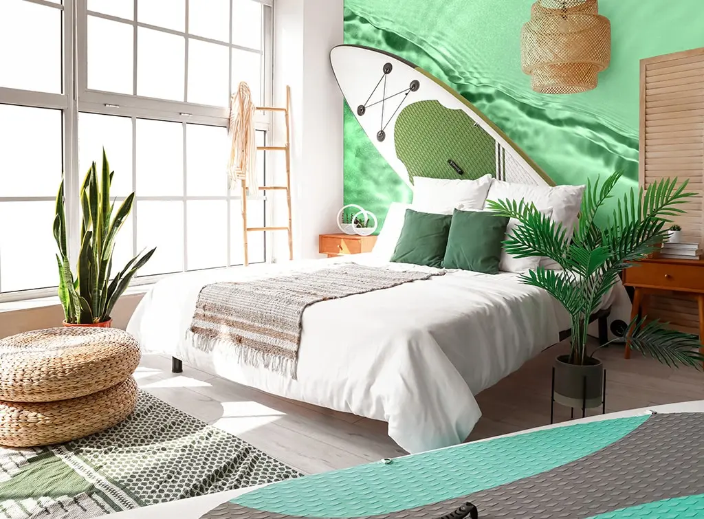 water inspired wallpaper for bedroom feature