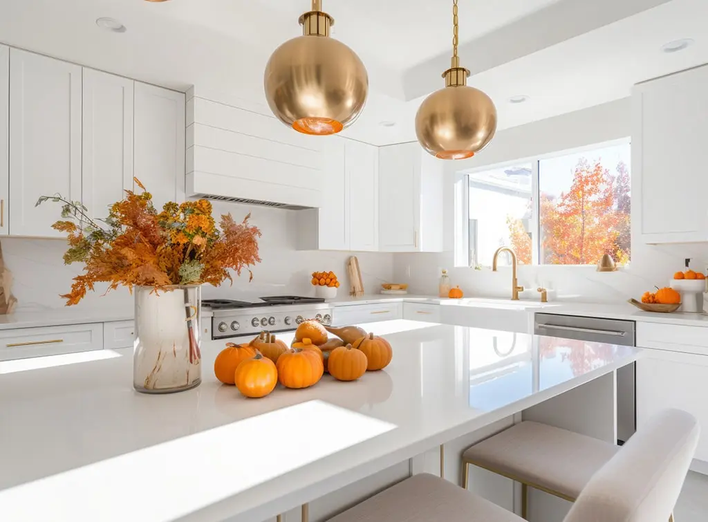 add glamour with lighting in country kitchen