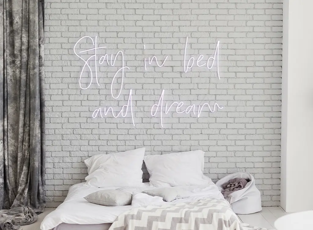 Neon sign bedroom feature wall