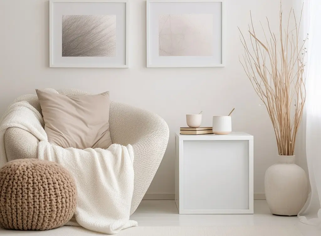 boucle chair in cosy corner