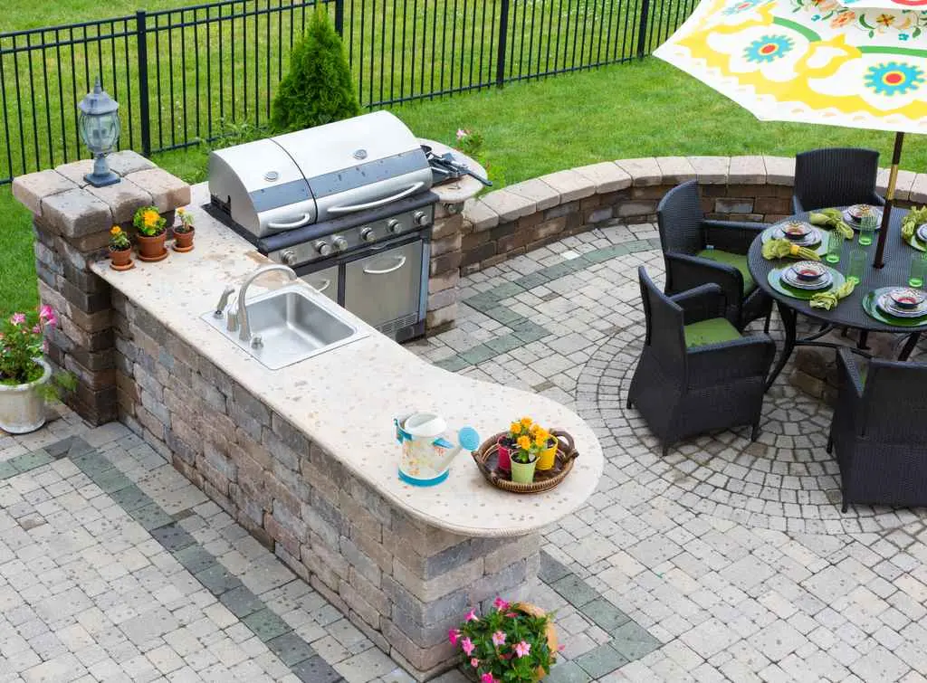 Outdoor kitchen dining area aerial