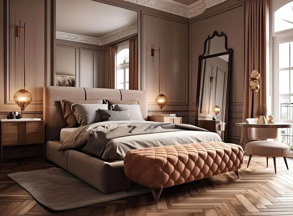 Dark furniture in a neutral bedroom