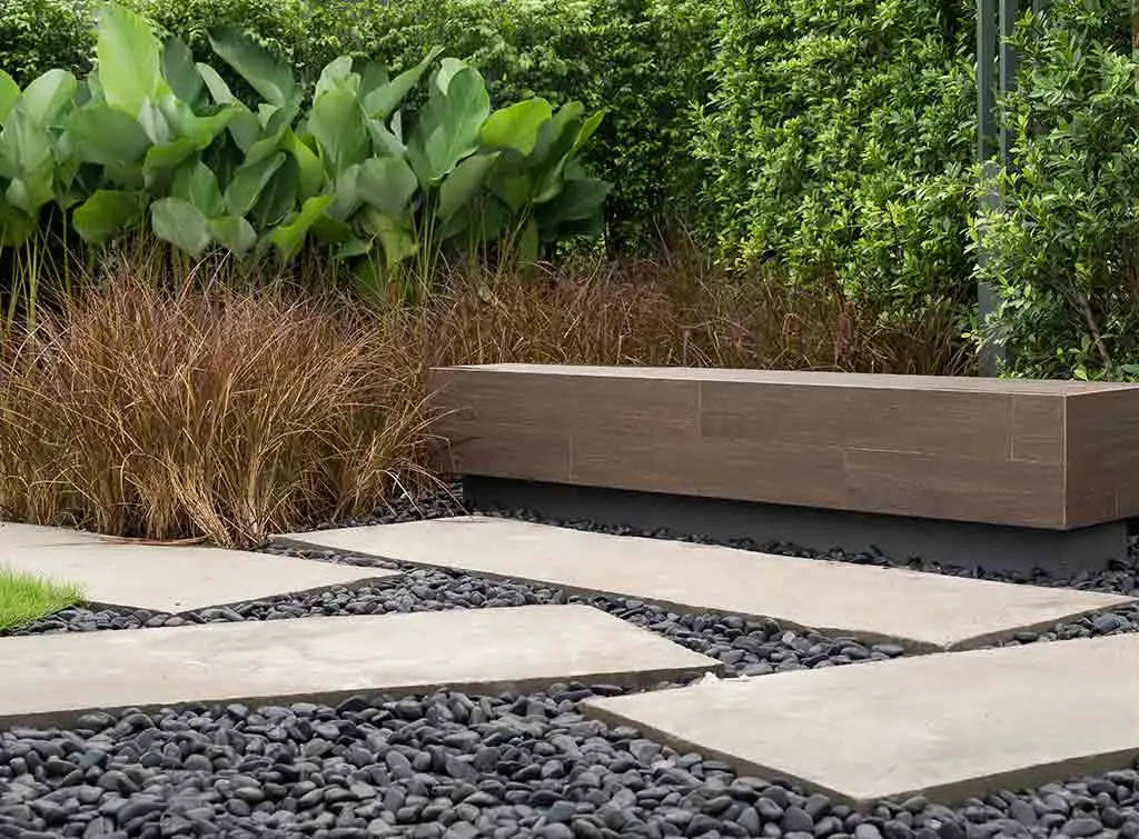 Corner flower bench in garden design