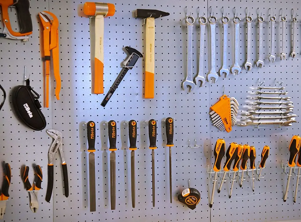 Garage organisation with a handy pegboard for tools