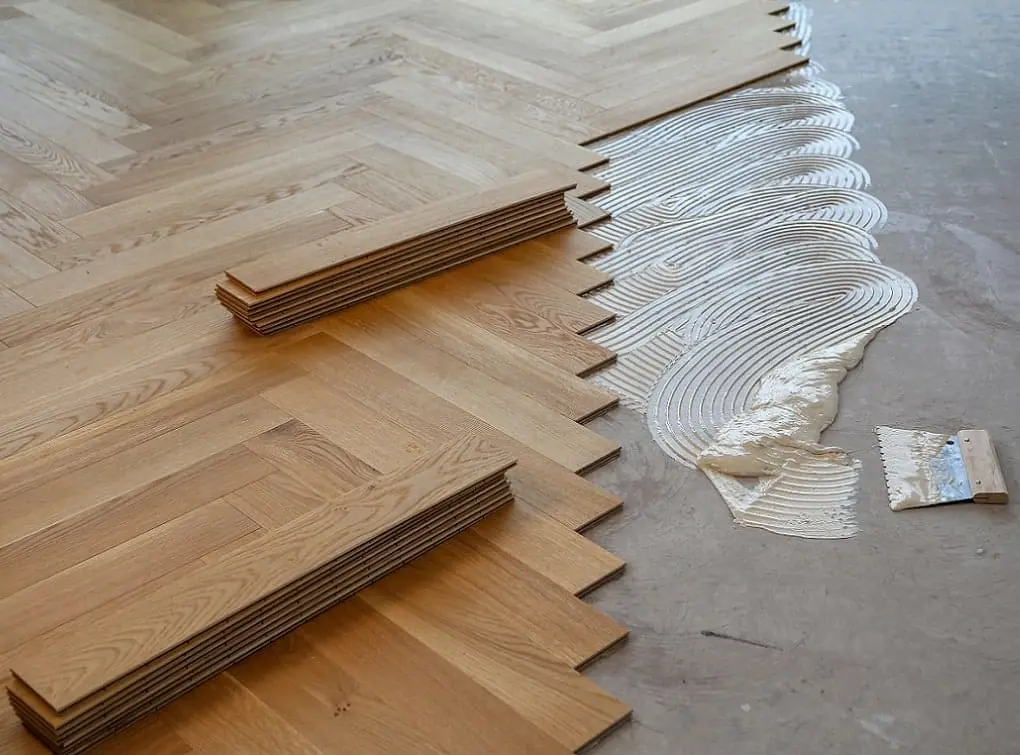 parquet flooring being installed