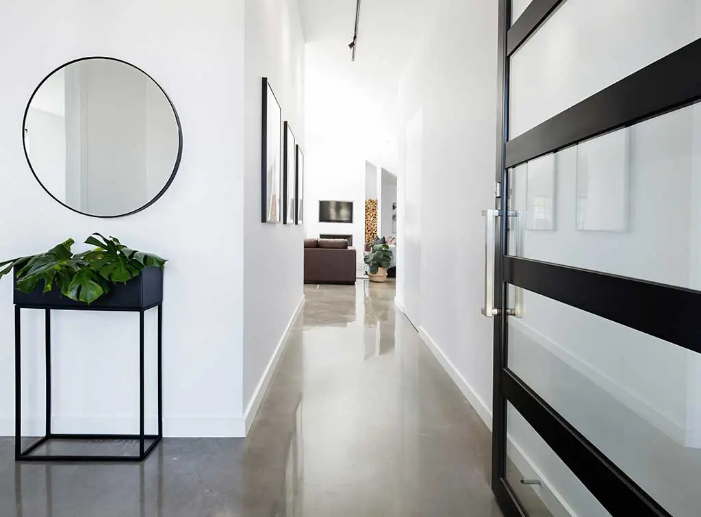 Polished concrete hallway alternative to carpet