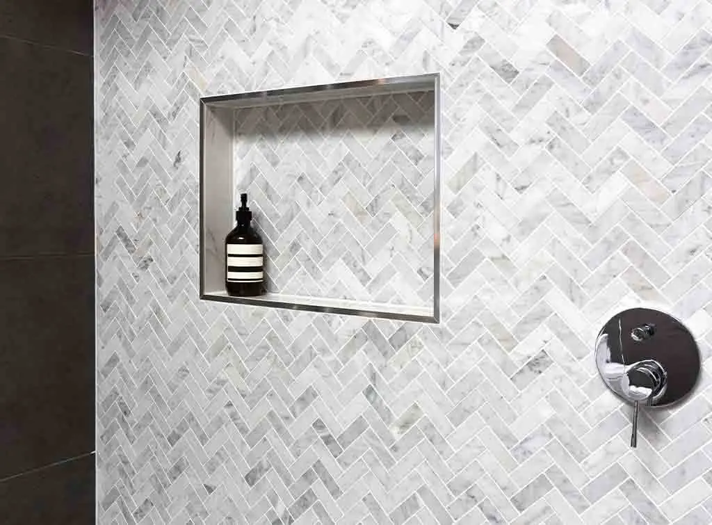 tiled recessed shower shelf