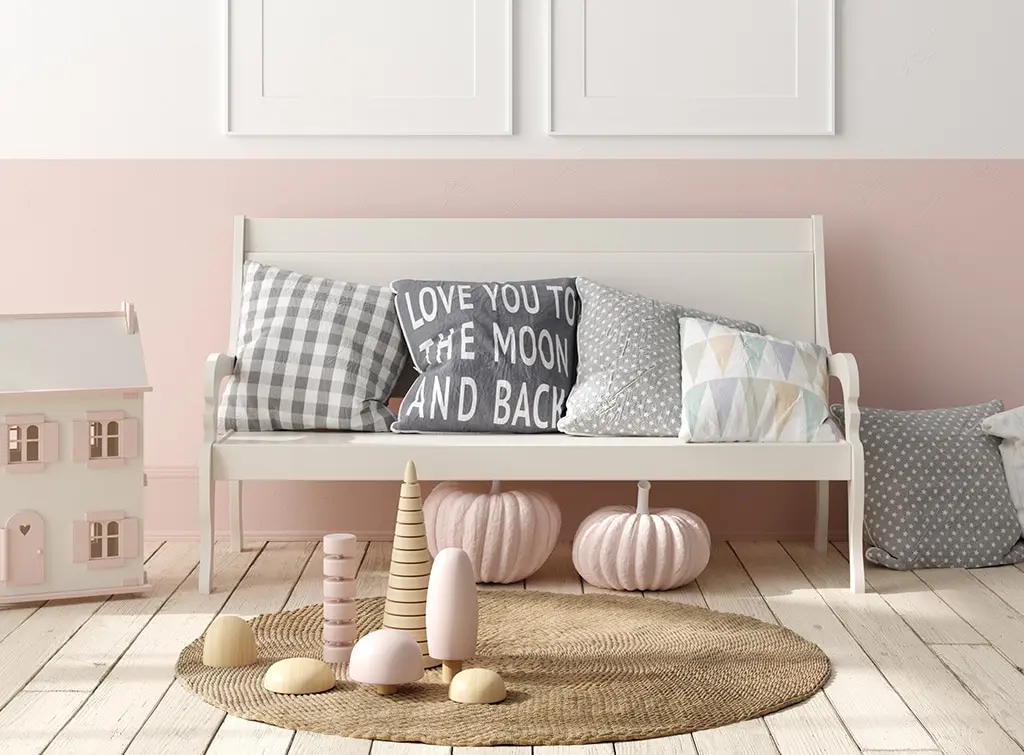 pink and white half and half bedroom wall