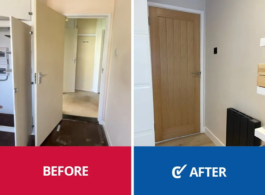 Before and after bedroom door upgrade