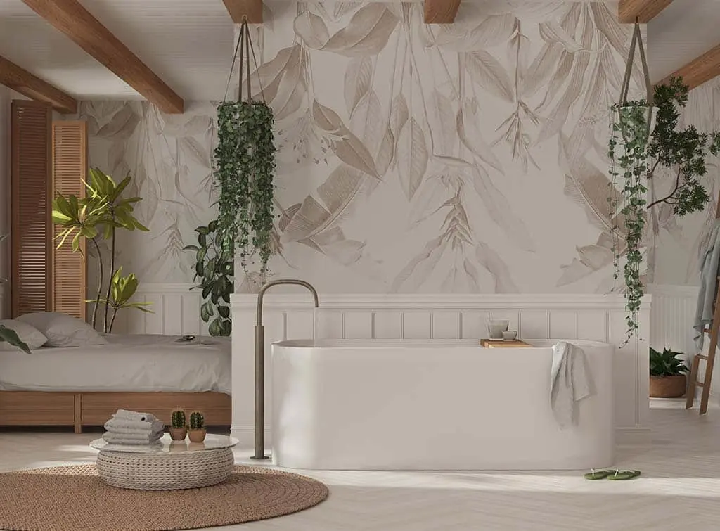 Scandi style bathroom wallpaper