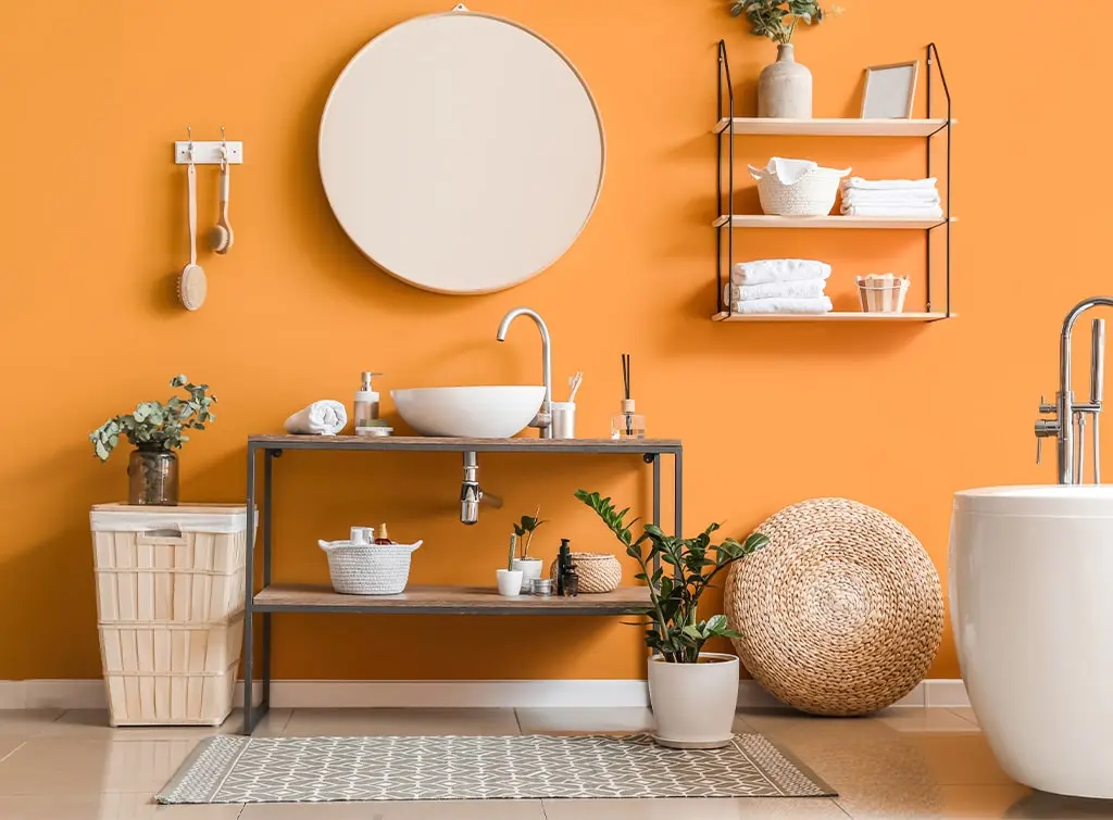 orange painted bathroom