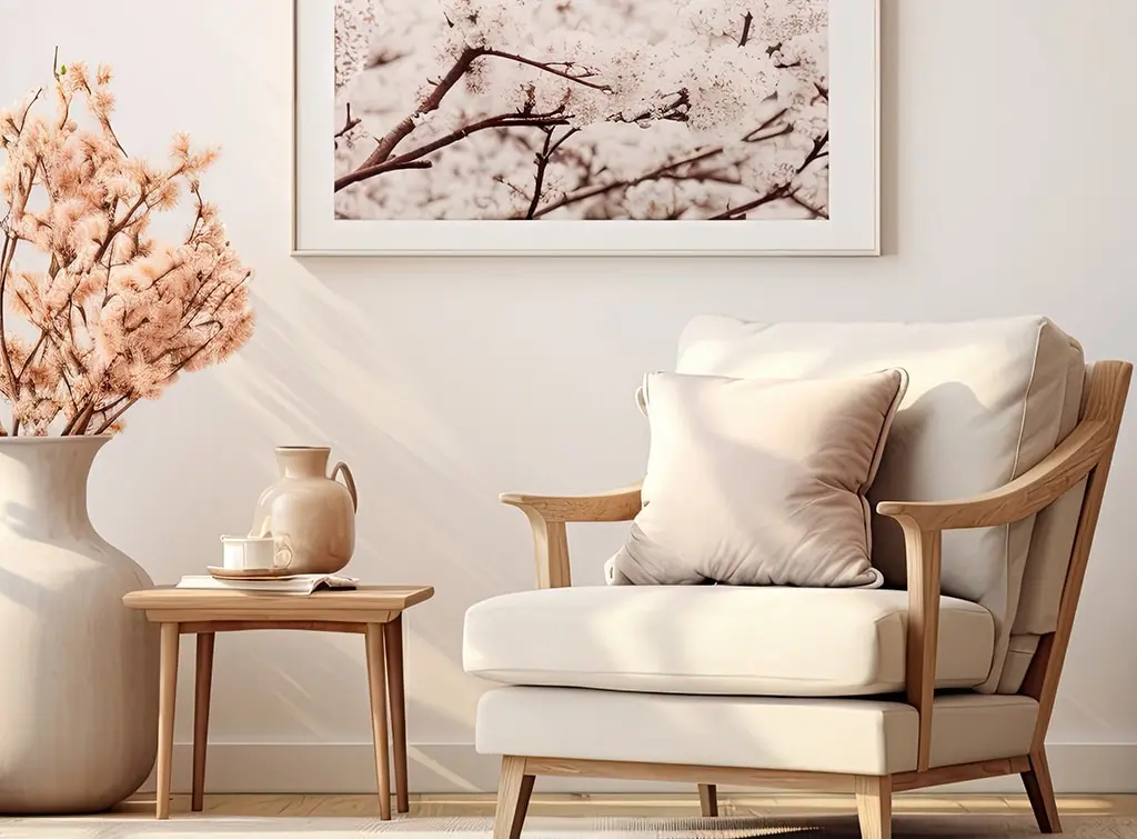 cosy corner with cream chair and side table