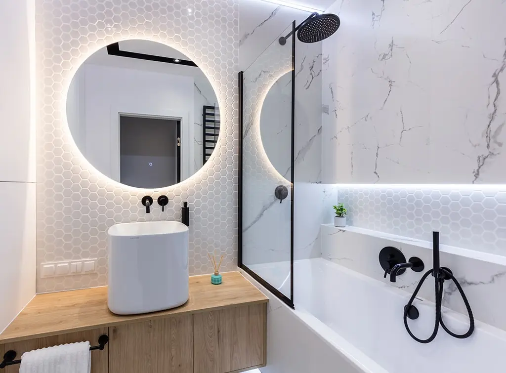 marble and black bathroom design