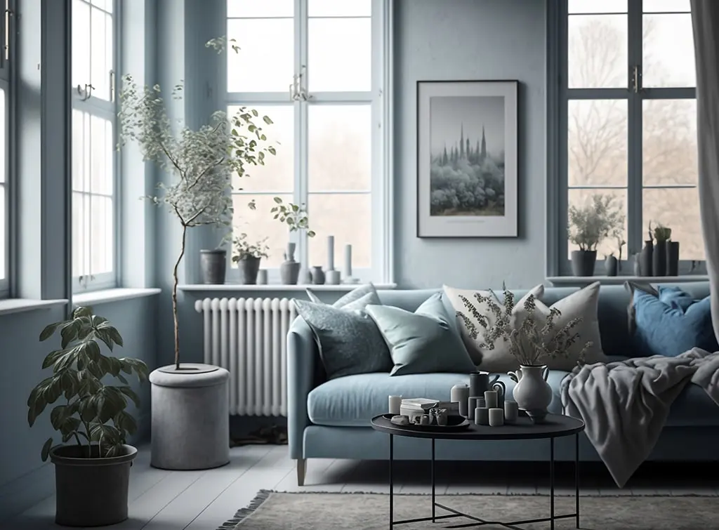 blue and grey living room