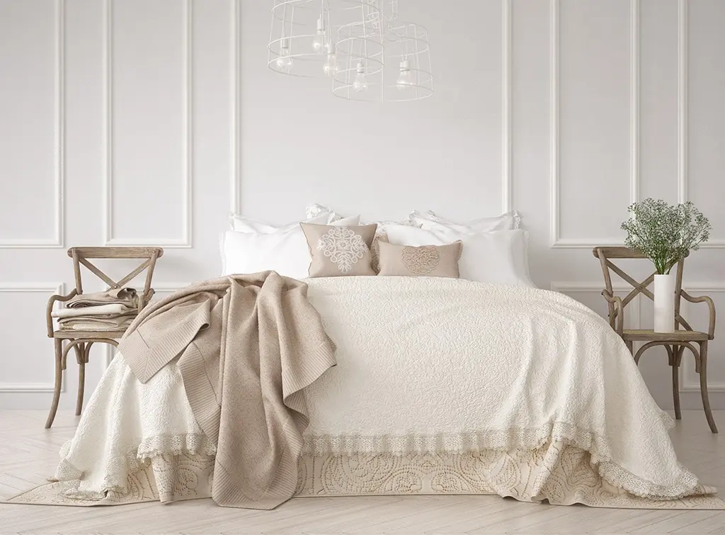 cream wall panelled bedroom