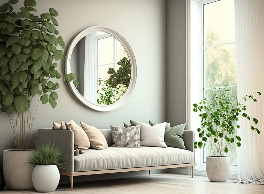 Large mirror in a narrow living room