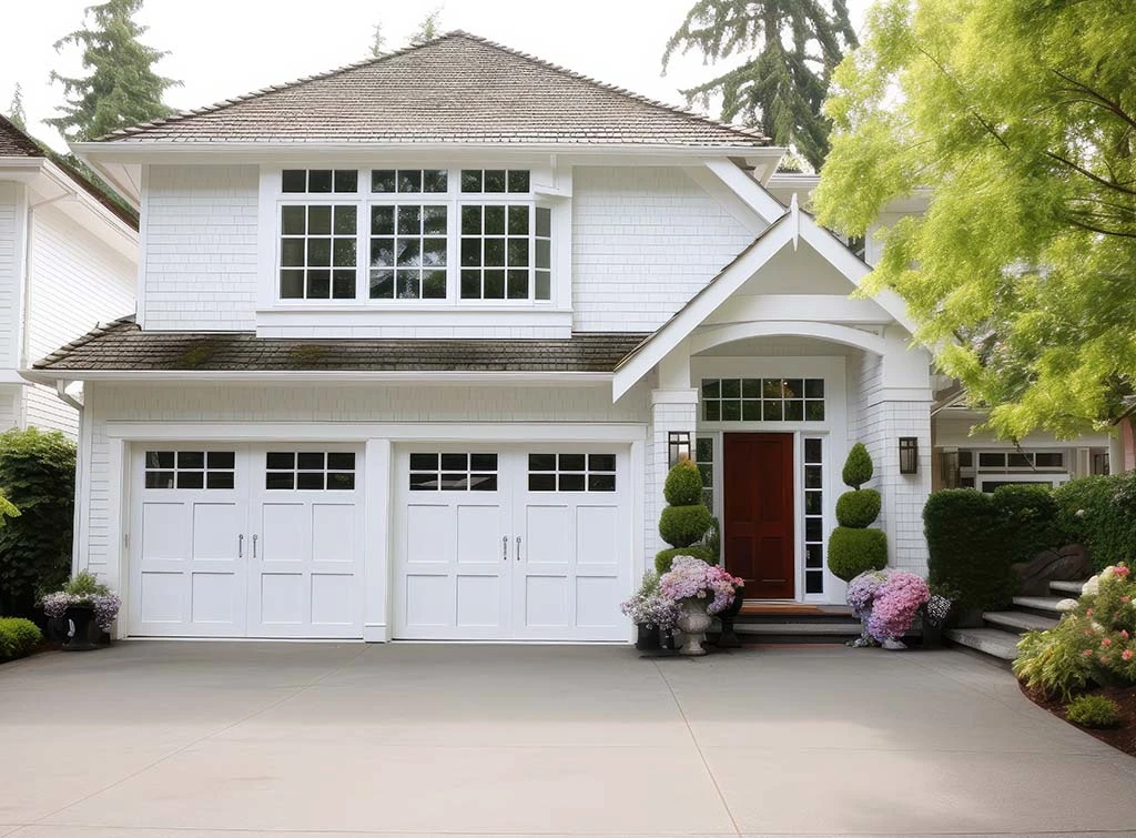 look at your garden when choosing garage colour