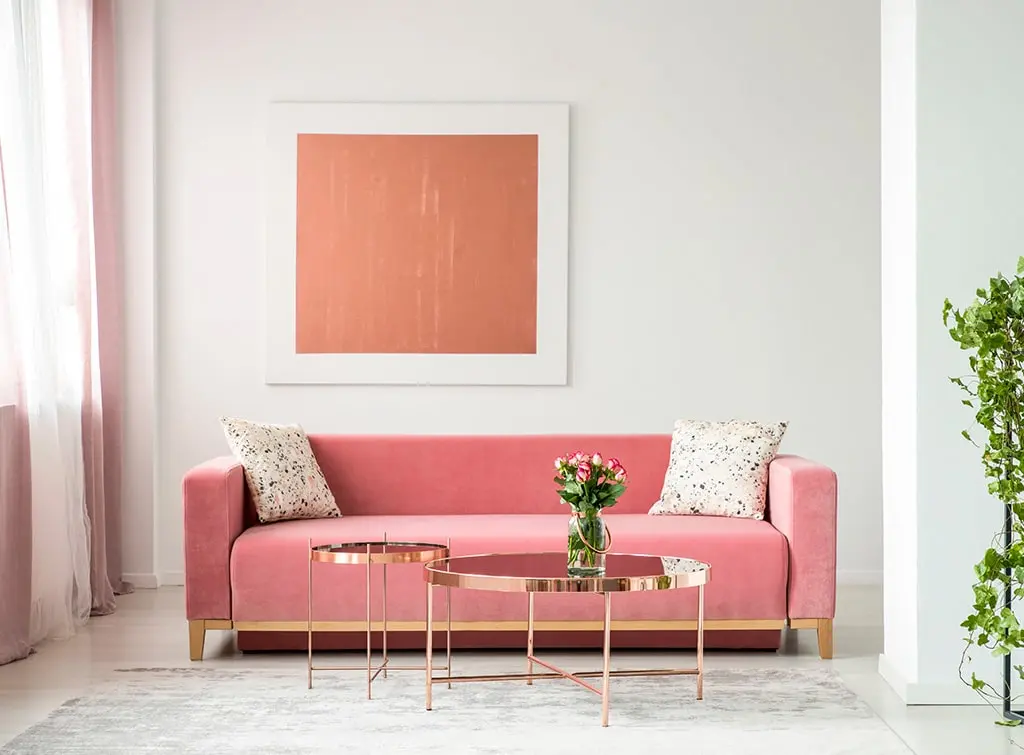 pink sofa in living room