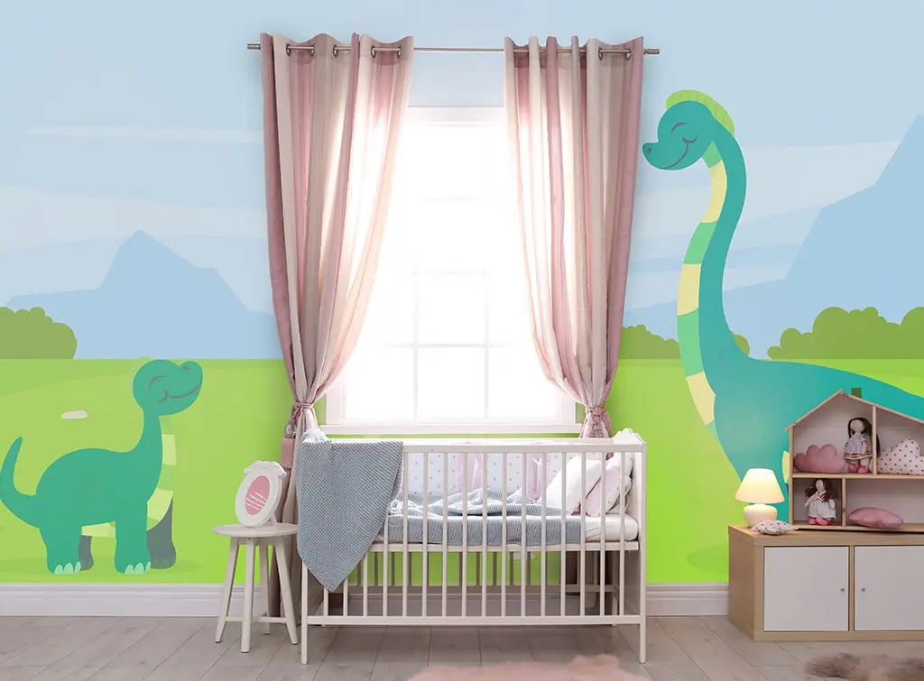 AI concept of a dinosaur bedroom
