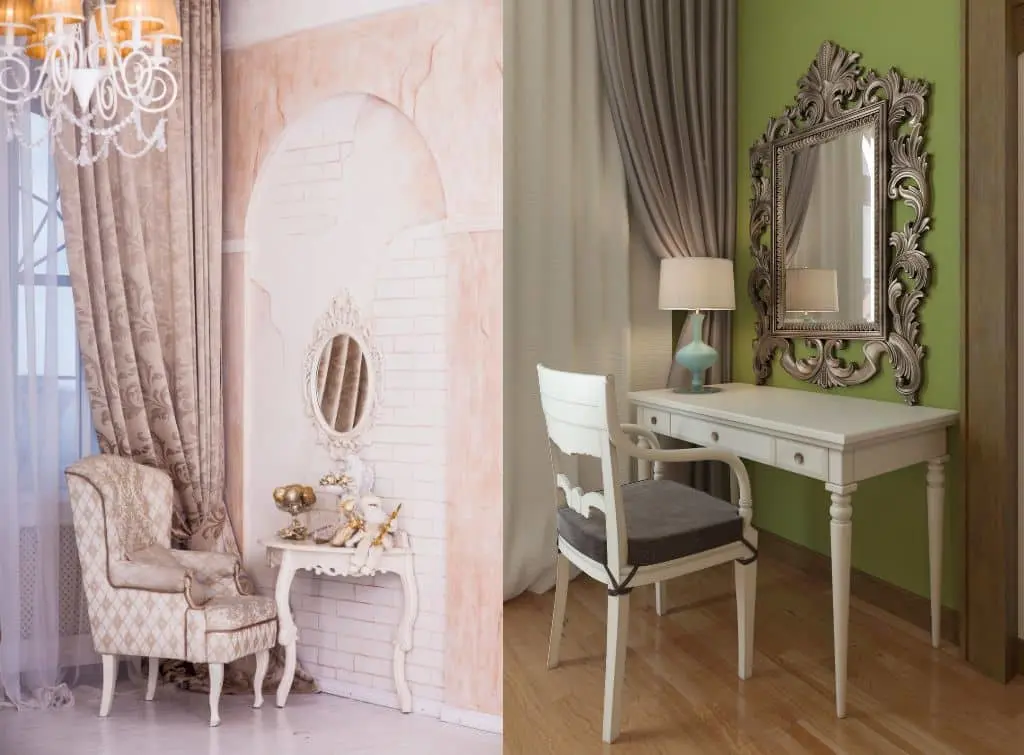 Dressing room counter in Bridgerton Regencycore inspired room