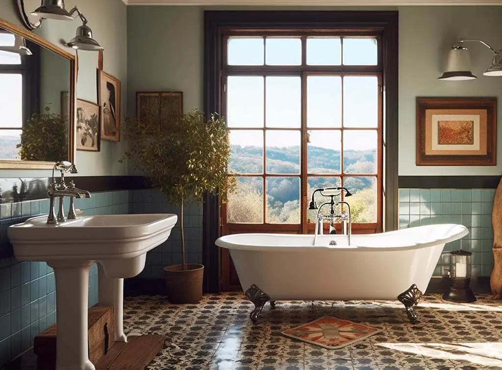 Victorian bathroom with eclectic tiles