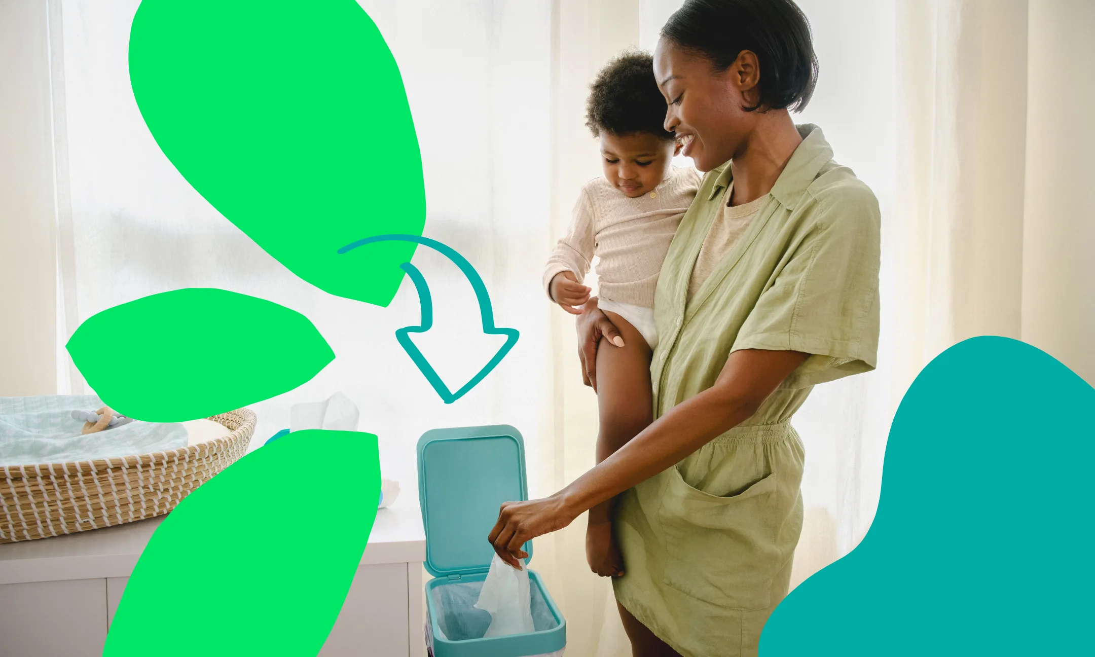 Mother with baby using a diaper and wipes disposal