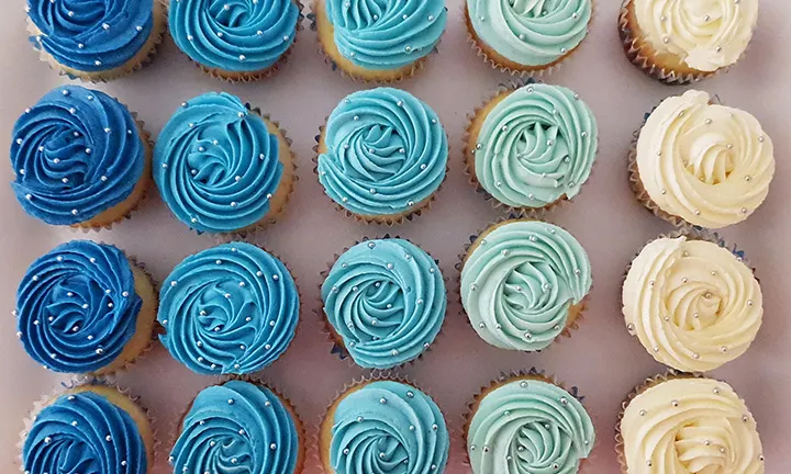 Simple Blue Ombre Baby Shower Cupcakes