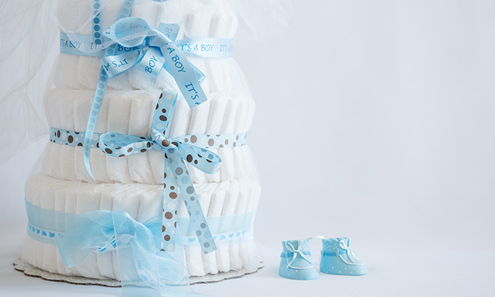 New Baby Boy Nappy Cake Baby Shower New Mum Baby Gift Blanket Bib Mittens Blue 