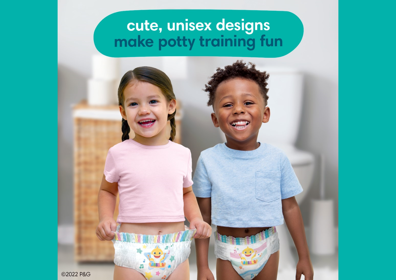 Image shows that Pampers Pure training pant are available in cute, unisex designs to make potty training fun