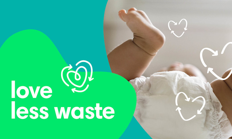 Diaper on baby with recycling heart doodles Diaper on baby with recycling heart doodles