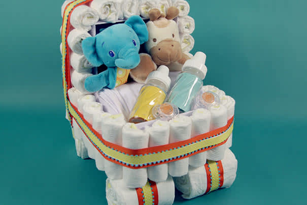 baby carriage made out of diapers