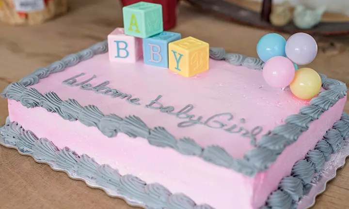 Baby Blocks and Balloons Baby Shower Sheet Cake for a Girl