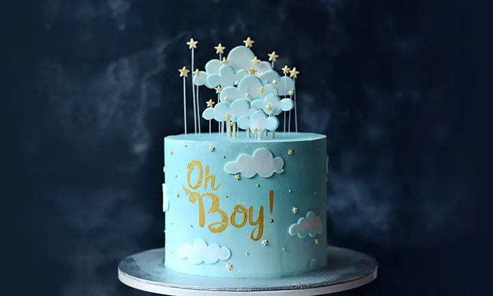 Blue Clouds and Stars Baby Boy Cake