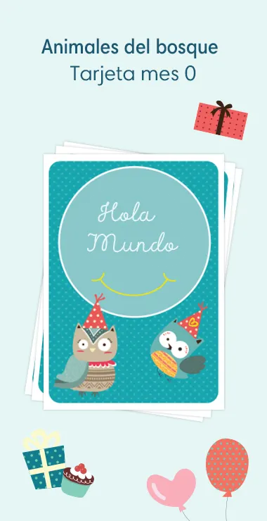 Printed cards to celebrate your baby's birth. Decorated with happy motifs  including two woodland owls and a celebration note: Hello World!