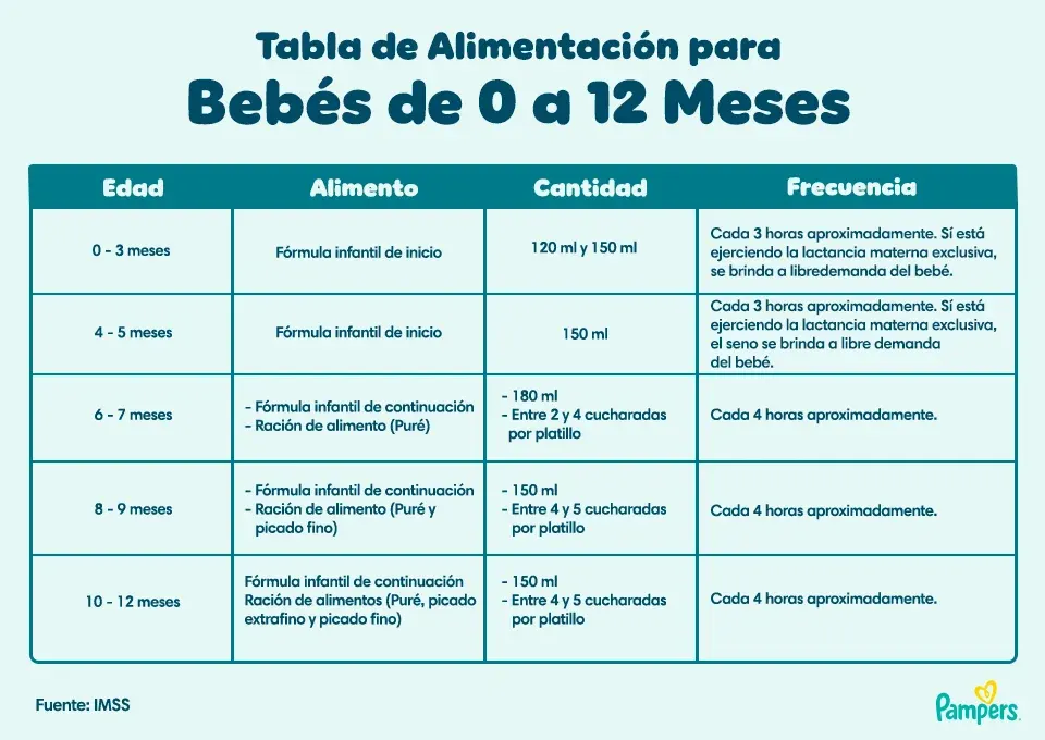 Tabla de alimentación para bebés de 0 a 12 meses